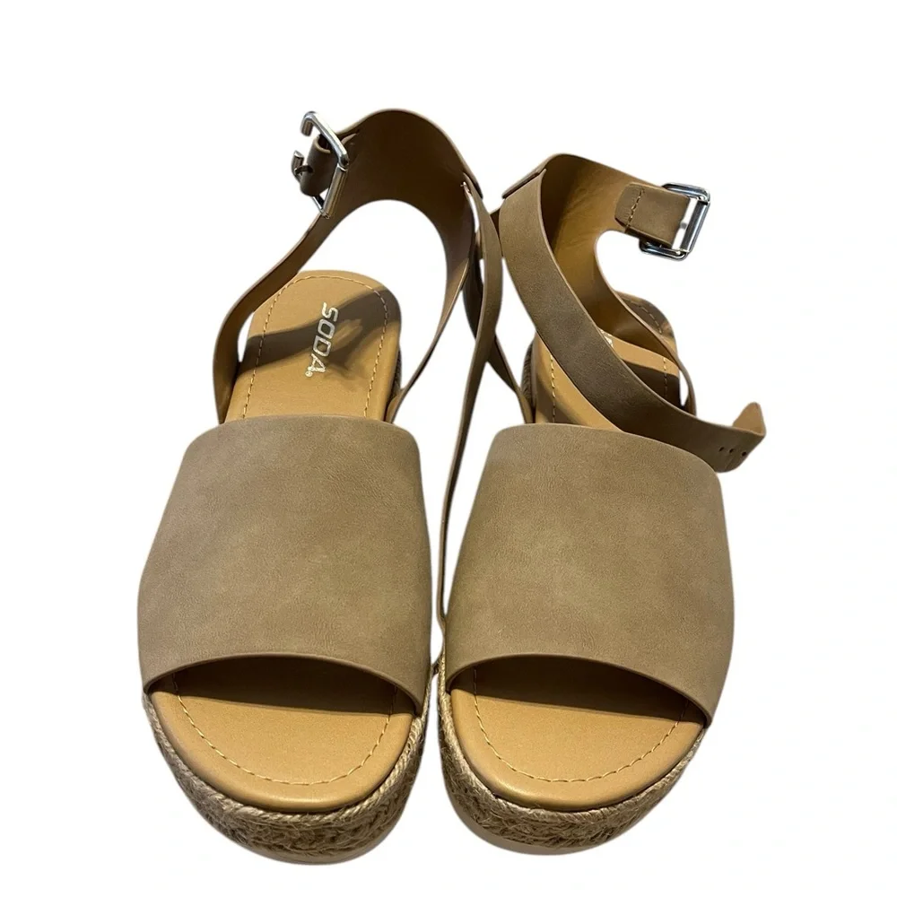 🌼💚NIB  Soda Topic Open Toe Buckle Ankle Strap Espadrilles Wedge Casual Sandals.
